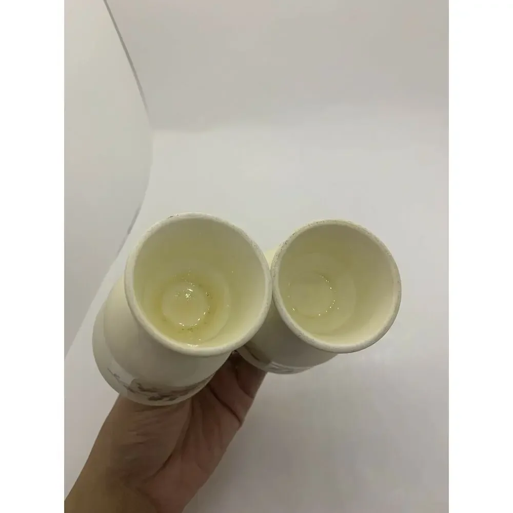 ✨ Vintage Cream Ceramic Floral Egg Cups w/ Silver Rim - Set of 2 ✨